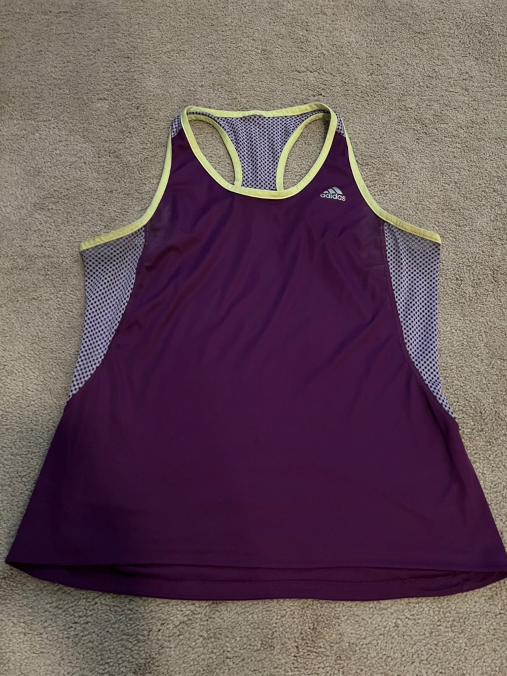 adidas Purple Racerback Tank with Neon Yellow Trim and Mesh Sides- size M, EUC